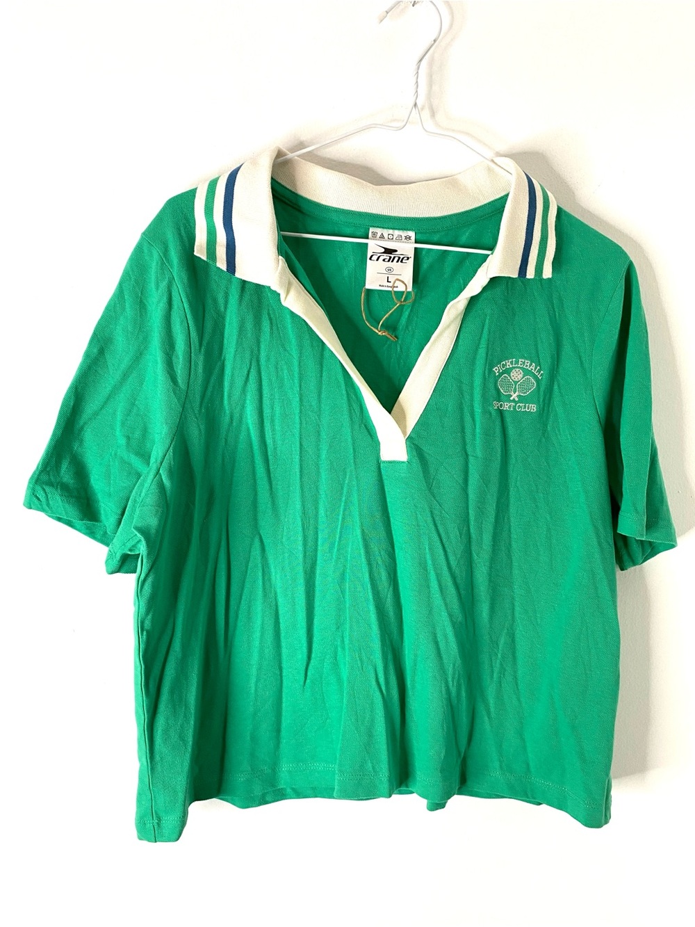 Crane Pickleball Sport Club Polo Shirt Green Collared Preppy Tennis Golf NWOT